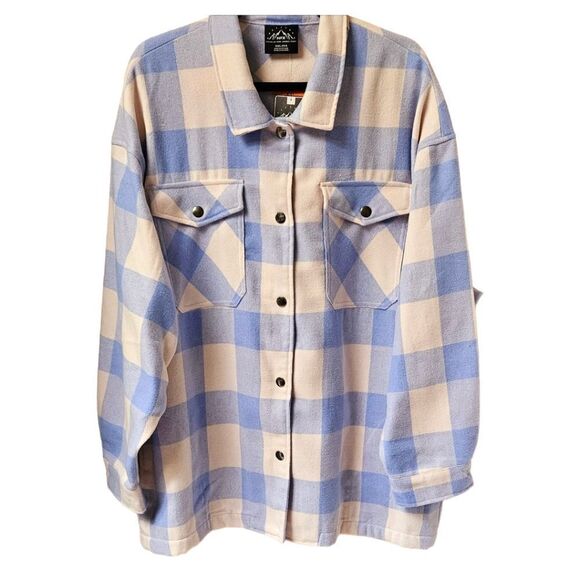 HFX Women's Plus Size Blue & White Plaid SHACKET JACKET XXL - Picture 2 of 16